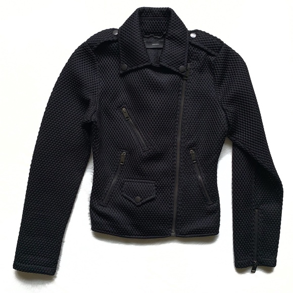 Diesel Moto Quilted Lined Polyester Collared Black Biker Jacket - Picture 4 of 16